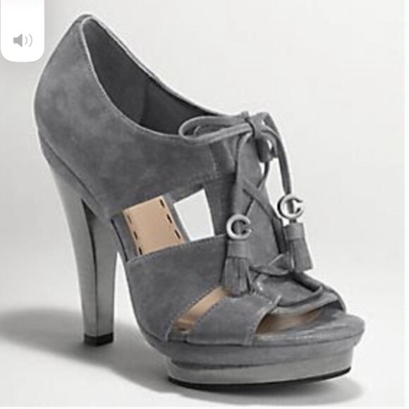 Coach Teagan leather heel platform sandals gladiator 8 gray silver - Picture 1 of 7